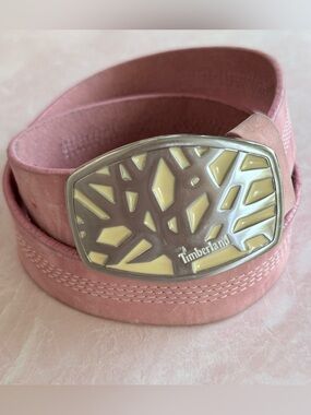 Vintage Timberland Pink Suede Belt with Large Logo Buckle S